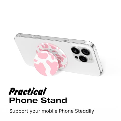 Svanove Magnetic Phone Grip Compatible with Magsafe Phone Grip Holder, Collapsible Cow Print Mag Safe Cellphone Grips Kickstand, Cute Trendy Animal Pattern Stand for iPhone Samsung Android, Pink - color: Cow Pink