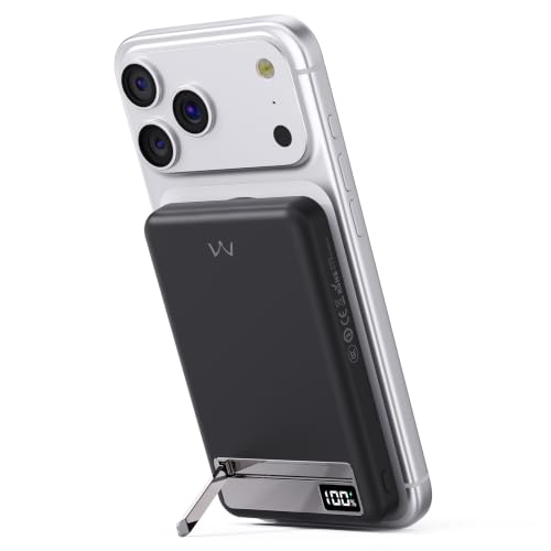 iWALK MagSafe-Compatible Magnetic Wireless Power Bank, 10000mAh Slim Portable Charger with 20W PD Fast Charging Cable, Metal Kickstand and LED Display, Compatible with iPhone 18/17/16/15/14/13/12 - color: Black
