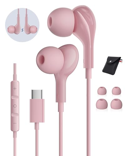USB C Headphones Wired for iPhone17 16 Pro Max 15 Plus iPad Pro Air Pink - color: Pink