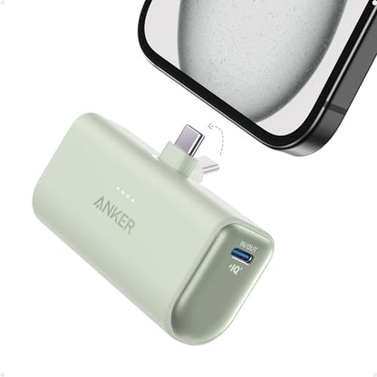 Anker Nano Power Bank,5,000mAh Portable Charger, Built-in USB-C Connector - color: Sprout Green