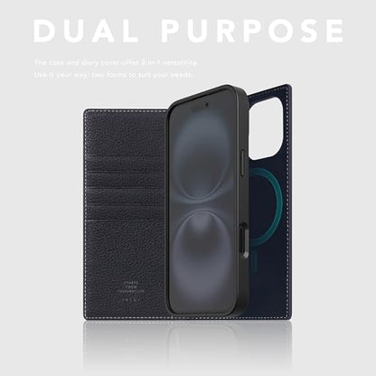 SLG D8 Full Grain Leather Wallet Case for iPhone 16 - [2-in-1] Handcrafted Detachable Diary Style with Magnetic MagSafe Back Cover, Gift Box Included (Black Blue) - color: [D8 Full Grain] Black Blue, size: iPhone 16