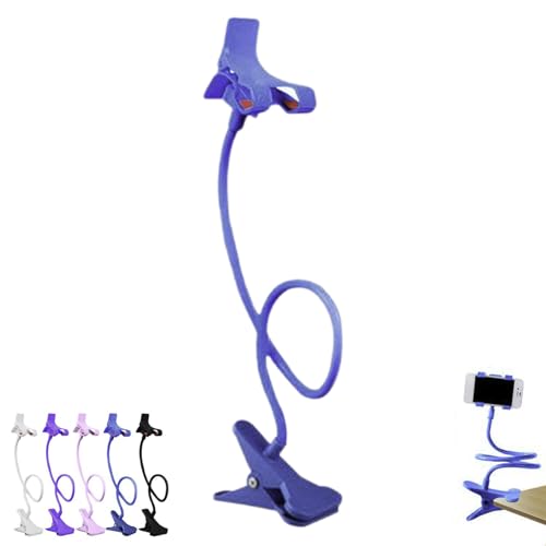 Gooseneck Phone Holder for Bed, Cell Phone Mount Clamp Clip, Flexible Long Arm Overhead Cellphone Mount, Bedside Lazy Bracket, Cellphone Stand for Desk, Table, Headboard(Blue) - color: Blue