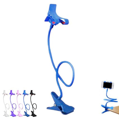 Gooseneck Phone Holder for Bed, Cell Phone Mount Clamp Clip, Flexible Long Arm Overhead Cellphone Mount, Bedside Lazy Bracket, Cellphone Stand for Desk, Table, Headboard(Blue) - color: Blue