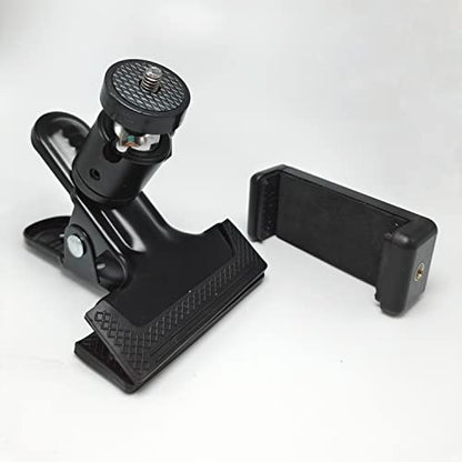 PRAQECZ Clip Clamp Phone Holder, Cell Phone Stand for Desk/Table/Glass Door/Desktop Baffle/Easel，360° Adjustment Metal Clamp Mount Compatible with 3.5-6.5 inch Smart Phones