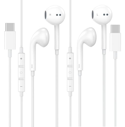 2 Pack USB C Wired Earbuds Headphones for iPhone 17 16 Pro Max 15 in Ear