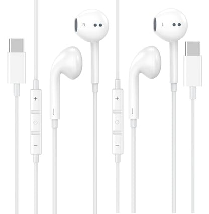 2 Pack USB C Wired Earbuds Headphones for iPhone 17 16 Pro Max 15 in Ear