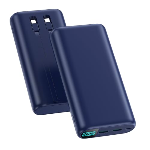 Portable Charger 40,800mAh Power Bank with Built-in Cables,5 USB Output Battery Pack Backup,25W PD Fast Phone Charging Travel Essential Outdoor for iPhone 18 Pro MAX/17/16/15,Android Galaxy Pixel-Blue - color: B-Navy