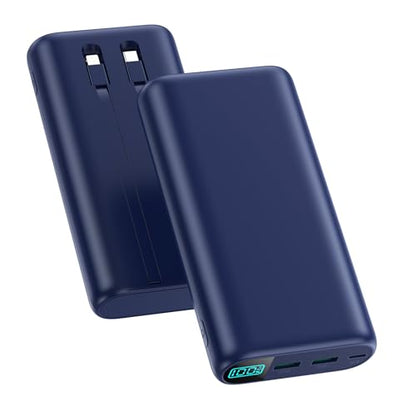 Portable Charger 40,800mAh Power Bank with Built-in Cables,5 USB Output Battery Pack Backup,25W PD Fast Phone Charging Travel Essential Outdoor for iPhone 18 Pro MAX/17/16/15,Android Galaxy Pixel-Blue - color: B-Navy