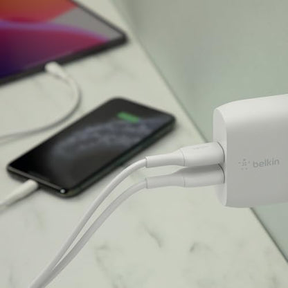 Belkin 24W Dual Port USB Charger Block, Micro USB Cable Included - size: 1.37 x 3.98 x 5.15 inches, style: Includes mUSB Cable