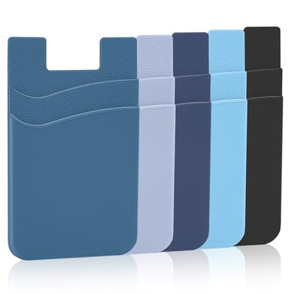 Senose Cell Phone Wallet, Silicone Sticky Credit Card Holder for Phone Case - color: Blue+Sierra+Navy+Light Blue+Black
