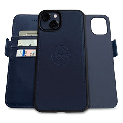 Dreem Vegan Leather Magnetic Detachable Wallet Case for iPhone 13 | Built-in Phone Stand, RFID Blocking Card Holder Flip Cover, MagSafe Compatible, Gift Box [Fibonacci: Royal] - color: Royal, size: iPhone 13