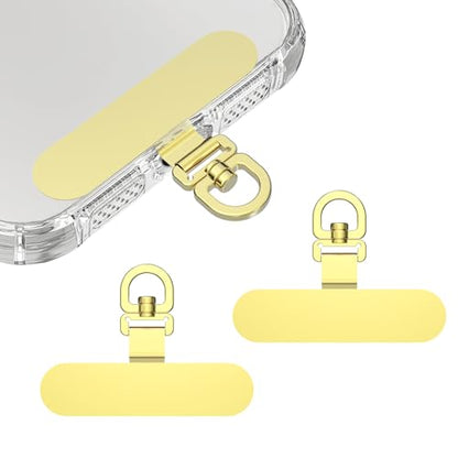 2 Pack Stainless Steel Phone Tether Tabs - Sturdy Universal Lanyard Patches for phone cases - color: Gold