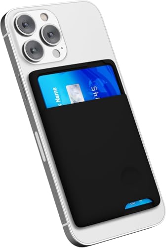 oakxco Phone Wallet Stick On, Secure Phone Card Holder Silicone, Adhesive Pocket Sleeve ID Credit Card, Slim Thin Card Case for Men Women Cute, Compatible with Apple iPhone Samsung Pixel, Black - color: Black