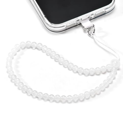 Agate Beaded Phone Wrist Strap for Women Men Stone Beads Charm Handmade Cellphone Chain Lanyard with Tether Tab - color: White-2, size: 8mm Beads