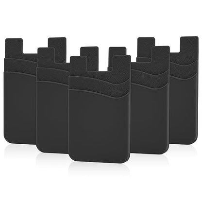 Senose 5 Pack Phone Wallet, Card Holder Back of Phone Stick On Pocket Credit ID Card Sleeve, Strong Adhesive Sticker Cellphone Wallet Compatible for iPhone, Android & Most Smartphones - color: Black*5