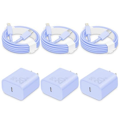 CXX 20W Fast Charger for iPhone 14/13/12 [3-Pack, MFi Certified] - color: Purple, size: 6FT