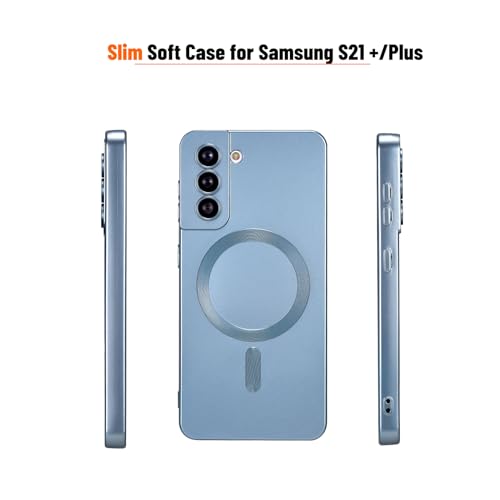 Magnetic Slim Fit Silicone Samsung S21 Plus Case with Wireless Charging and Camera Protection, Blue - color: Blue, size: S21 Plus