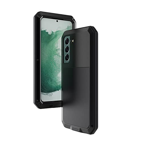 for Galaxy S22 Case,Full Body Protective Cover Heavy Duty Shockproof Tough Armour Aluminum Alloy Metal Case with Silicone Built-in Screen Protector for Samsung Galaxy S22 6.1" - Black