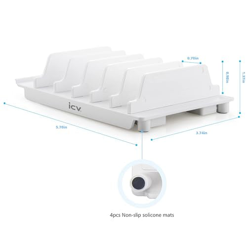 iCV Adjustable Universal Multi Device Organizer Dock Stand Holder, Compatible for iPhone, Samsung Galaxy, Google Nexus, Pixel, All Android Phone-No Charging Port (White) - color: White