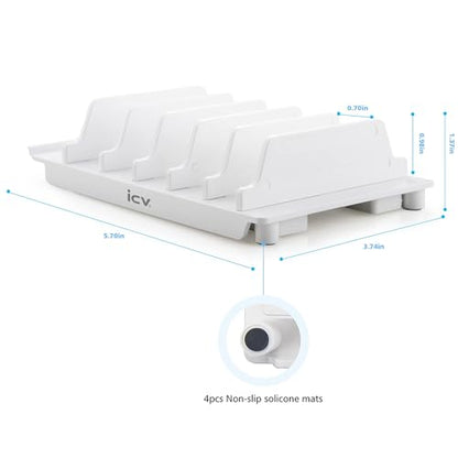 iCV Adjustable Universal Multi Device Organizer Dock Stand Holder, Compatible for iPhone, Samsung Galaxy, Google Nexus, Pixel, All Android Phone-No Charging Port (White) - color: White