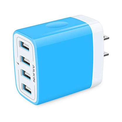 USB Charger Cube, Wall Charger Plug, AILKIN 4.8A 4-Muti Port USB Adapter - color: Blue