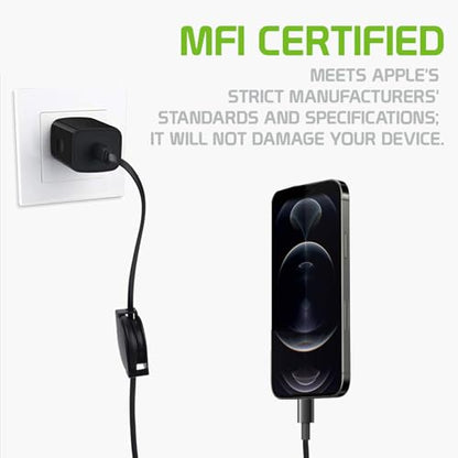 Cellet MFi Certified Retractable Lightning to USB-C Cable – 3ft Fast Charging Cord – Tangle-Free, Portable & Durable – Compatible with iPhone, iPad, and USB-C Chargers - style: USB-C to Lighting