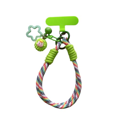 Dopamine Vibes Universal Wrist Strap - Korean-Style Short Phone Lanyard with Cute Green Durain Charm, 7mm Rope, Trendy Anti-Theft Tether for Girls, Includes Pendant & Nylon Phone Tab - color: 06 Dopamine Green Durain Star