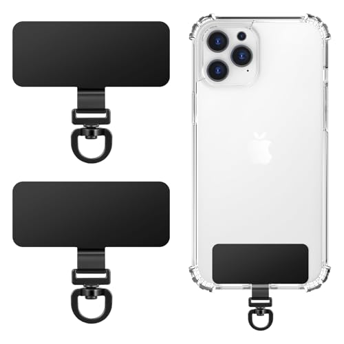 MoKo 2 Pack Metal Phone Tether Tabs, Rotatable 360° Phone Lanyard Patch - color: Dark Black