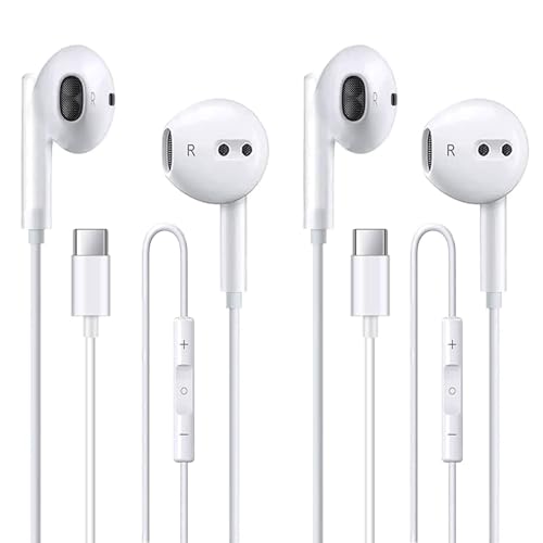 2 Pack USB C Headphones for iPhone 17/16/15 Pro Max Plus, Wired Earbuds