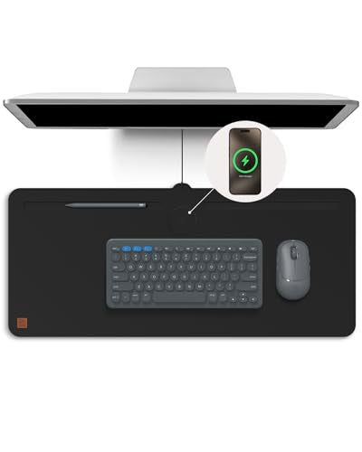 ZAGG Mouse Pad Desk Mat with Wireless Charging for All Devices - 10W Fast Charge, Integrated USB-C, Premium Felt Top, Non-Slip Bottom, Office Organizer, Black