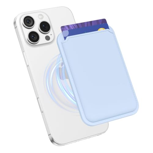 oakxco Magnetic Phone Wallet Stick On, Secure Phone Card Holder Silicone Compatible with Magsafe, Adhesive Pocket Sleeve ID Credit Card, Slim Thin Card Case, Compatible with iPhone Samsung, Light Blue - color: Light Blue