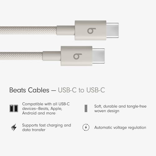 Beats USB-C to USB-C Woven Cable Fast Charging Durable/Tangle-Free Compatible Charger for Apple & Android Devices (1.5 m, 5 ft) - Surge Stone - color: Surge Stone, size: 5 ft, style: USB-C to USB-C