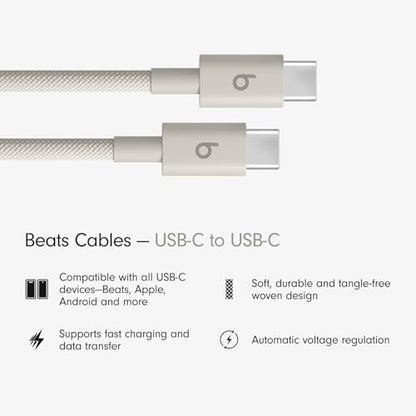 Beats USB-C to USB-C Woven Cable Fast Charging Durable/Tangle-Free Compatible Charger for Apple & Android Devices (1.5 m, 5 ft) - Surge Stone - color: Surge Stone, size: 5 ft, style: USB-C to USB-C