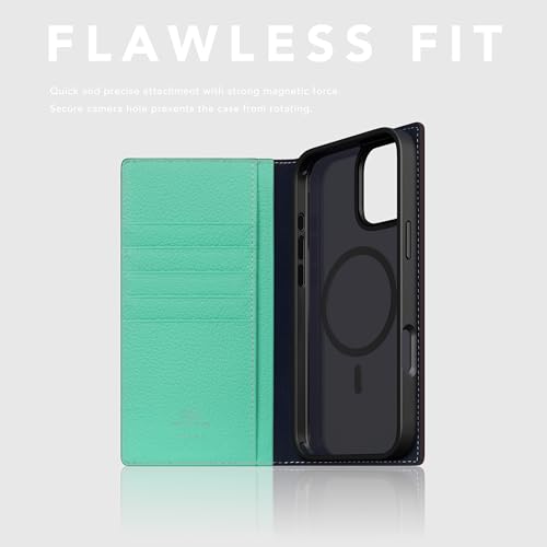 SLG D8 Neon Full Grain Leather Wallet Case for iPhone 16 - [2-in-1] Handcrafted Detachable Diary Style with Magnetic MagSafe Back Cover, Gift Box Included (Teal) - color: [D8 Neon] Teal, size: iPhone 16