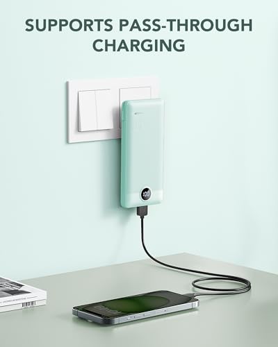 VRURC Portable Charger Built-in Cables and AC Wall Plug, USB C Power Bank 10000mAh, Travel Battery Portable Phone Charger Compact Lightweight External Battery Pack for Smart Phones, Tablets etc-Green - color: Green