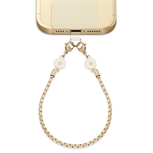 Lostars Metal Phone Chain Wrist Strap with Charm for Women - color: Gold-flower-a
