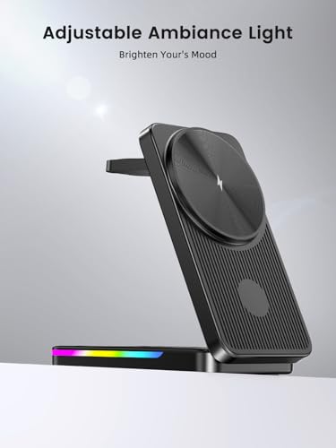 Magnetic Wireless Charger for Samsung, 3 in 1 Travel Charging Station - color: Black