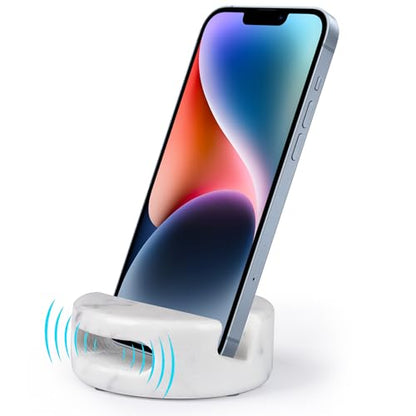 CHISELED ST DF SK Elegant and Versatile White Marble Phone Stand with Sound Amplified Output iPhone Phone Holder Function for Office Desk,Kitchen Counter,Bathroom,and Bedside (Pack of 2) - size: 3.4×3.4×1.2in (Pack of 2)