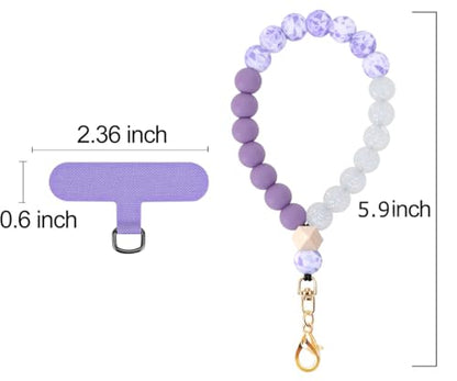 VICHUNHO Marble Silicone Beaded Phone Wrist Strap, Cellphone Lanyard with Tether Tab, Elastic Hands-Free Wristlet Bracelet - color: Purple Block