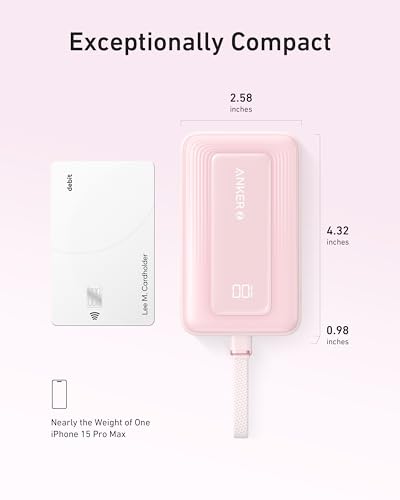 Anker Power Bank,10,000mAh 30W with USB-C Travel Essential Portable Charger - color: Pink, size: 10000 MAh