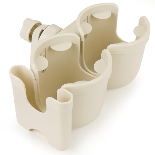 Accmor Stroller Cup Holder with Phone Holder, Bike Cup Holder, Universal Cup Holder for Uppababy Nuna Strollers, 2-in-1 Drinks Holder for Walker, Wheelchair, Scooter - color: Double Holder-All Off White