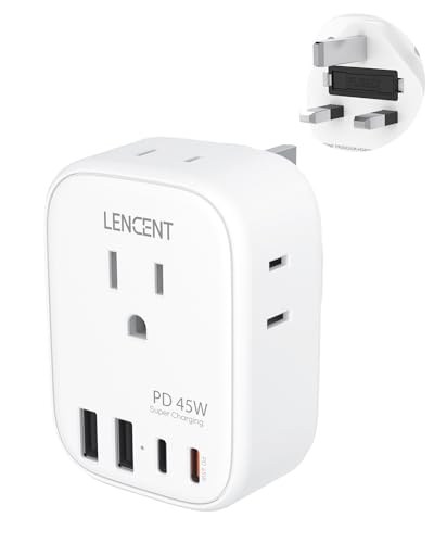 LENCENT US to UK Ireland Travel Plug Adapter, PD45W Grounded Type G Adapter - style: Type G-45W-UK Ireland