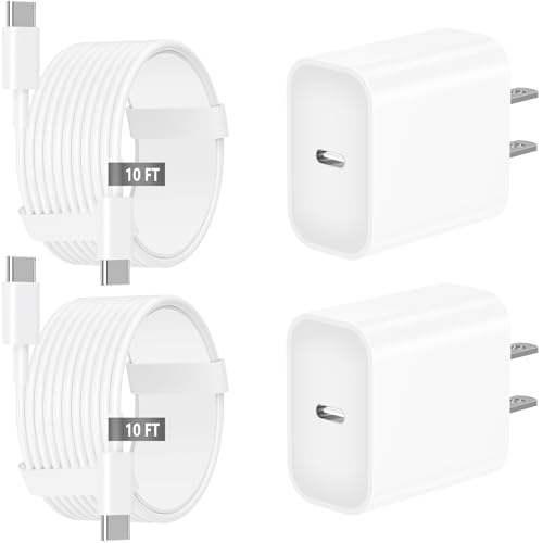 iPhone 17 16 15 Charger Fast Charging 10FT, 2 Pack 20W USB C Wall Charger Fast Charging Block with Long Type C Charging Cable Compatible with iPhone 17/Pro/Pro Max/17 Air/ 16/16 Pro/16 Pro Max/15/Plus