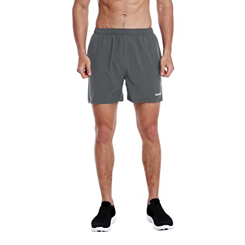 EZRUN Men's 5" Athletic Running Shorts Quick Dry with Liner Zip Pocket - color: Grey, size: Small