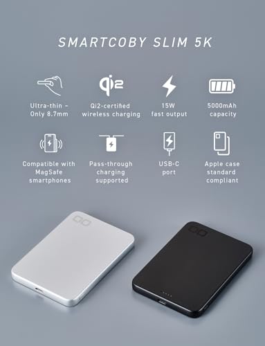 CIO SMARTCOBY Slim 5K 5000mAh Qi2 MagSafe Power Bank Safety Model (Black) | Lightweight travel, advanced overheat protection, stays cool during use, 15W wireless, 20W USB-C PD, for iPhone - color: Black
