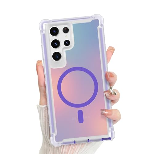Bonoma for Samsung Galaxy S22 Ultra Case Iridescent Crystal Corner -Purple | Back Magnetic Support for MagSafe Shockproof Cover, and High-Duty Protection for Girls Women - color: Iridescent-Purple, size: Samsung Galaxy S22 Ultra