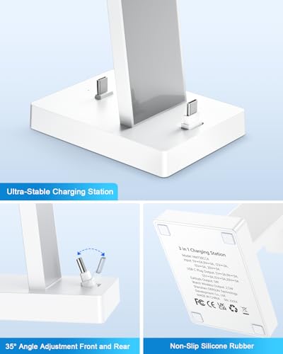 30W Fast Charging Station for Apple Devices - ADADPU 3 in 1 USB C Charger Stand for iPhone 18 Pro Max 17 16 15 & AirPods 4, Wireless Charger Dock Compatible with Apple Watch Ultra/10/9/8/7/6/5/4/3/SE - color: Classic White