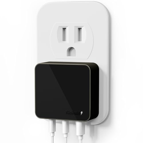 Nekmit 100W Flat USB C Charger Block, 3-Port GaN Fast Wall Charger(2*USB-C & 1*USB-A), USB C Wall Plug with Fixed Prongs for iPhone 17/16, MacBook Pro/Air, iPad, Galaxy and More - color: Black