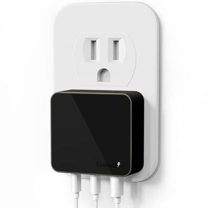 Nekmit 100W Flat USB C Charger Block, 3-Port GaN Fast Wall Charger(2*USB-C & 1*USB-A), USB C Wall Plug with Fixed Prongs for iPhone 17/16, MacBook Pro/Air, iPad, Galaxy and More - color: Black
