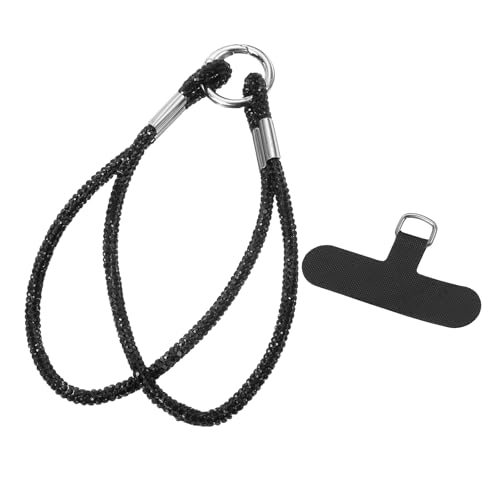 uxcell Phone Lanyard, Phone Wrist Rhinestone Strap Woven Lanyards Anti Theft Wristlet Straps with Tether Tabs - color: Black